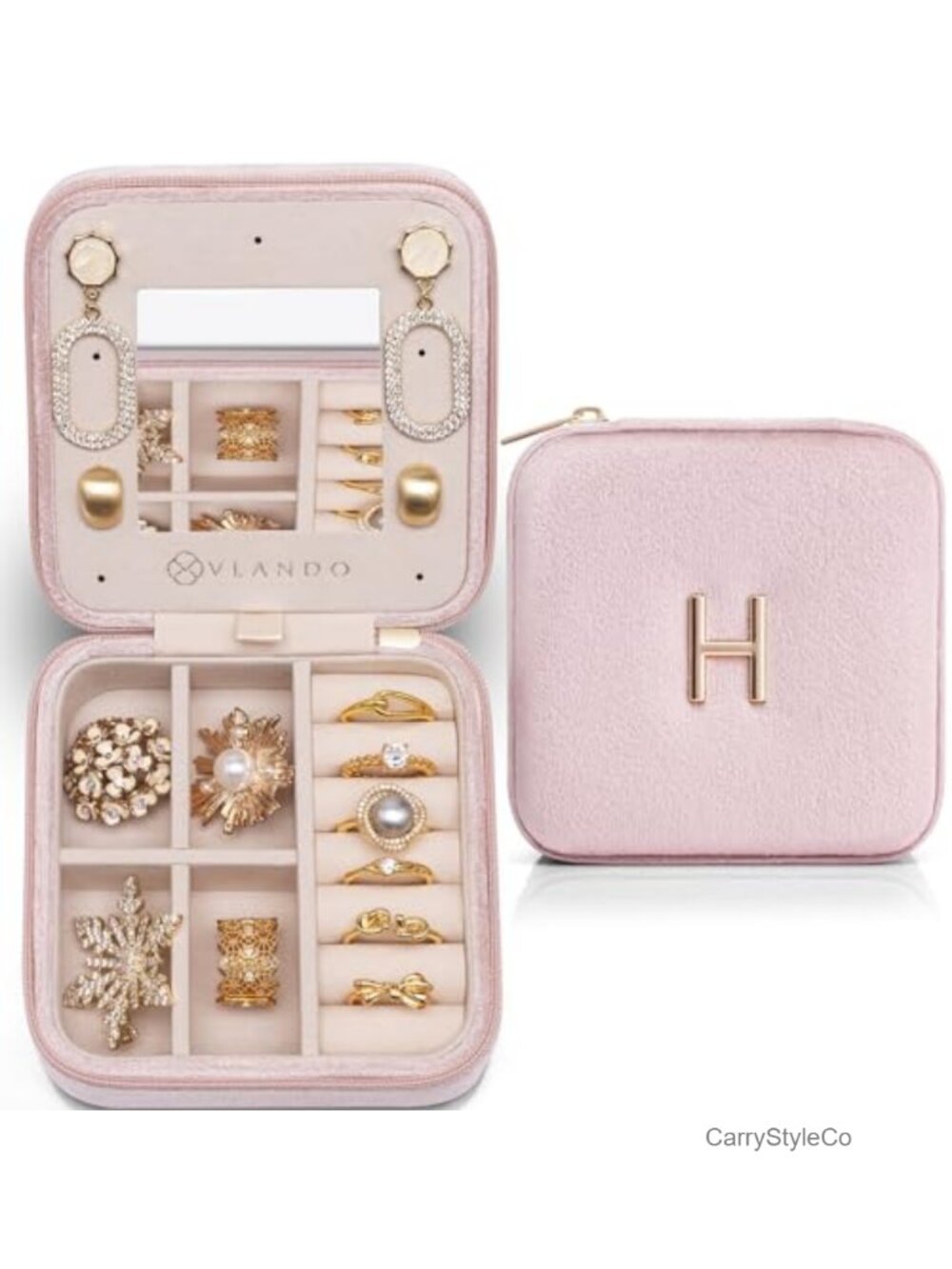 Velvet Jewelry Box with Letter H Design, Travel Size, Earring Storage